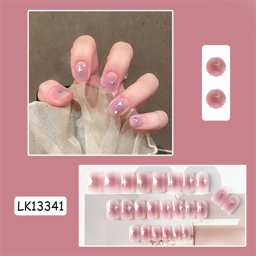 24Pcs/Set Double Color Gradient Wearing False Nails Adhesive Acrylic Press on Nail Removable Full Cover Handmade Fake Nail Art