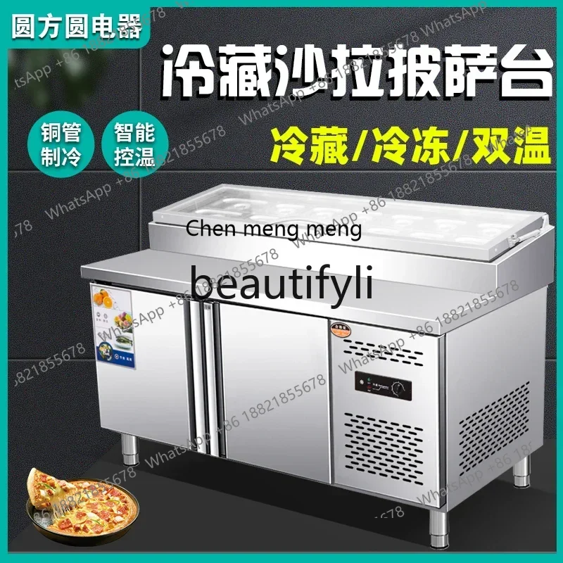 AB02 محطة تسلق البيتزا المبردة بالهواء التجارية محطة سلطة مسحوق الثلج سلطة الفاكهة المبردة عرض خزانة التشغيل T