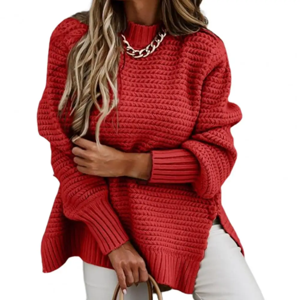 Women Sweaters Knitted Loose Solid Pullovers Regular Full Sleeve Thick Splice Jumpers Round Neck Casual Top 2024 Autumn Winter