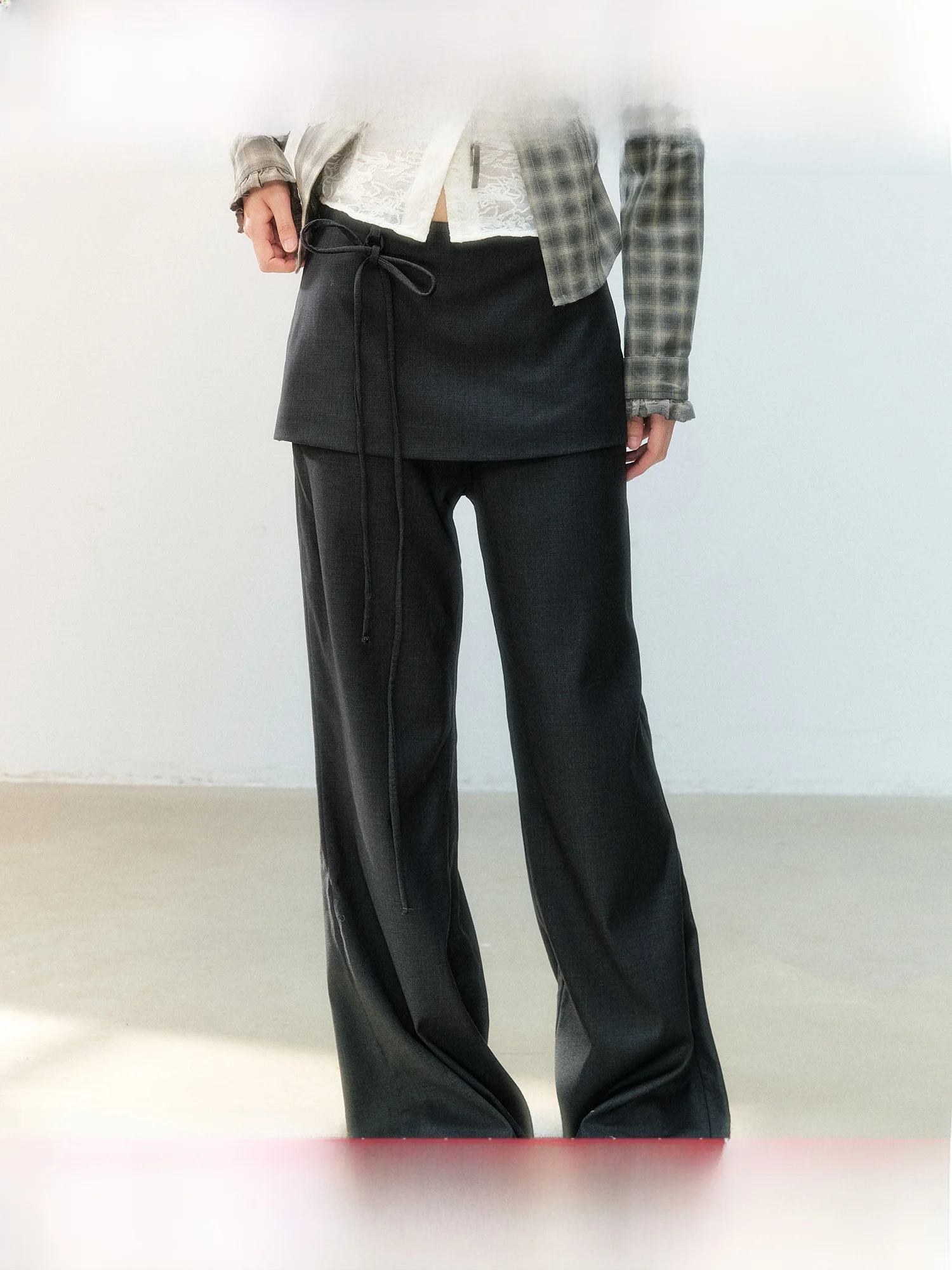 Black High Waist Wide Leg Suit Pants for Women Micro Flared Skirt Pants Casual High Waist Trousers Korean Style  Knot