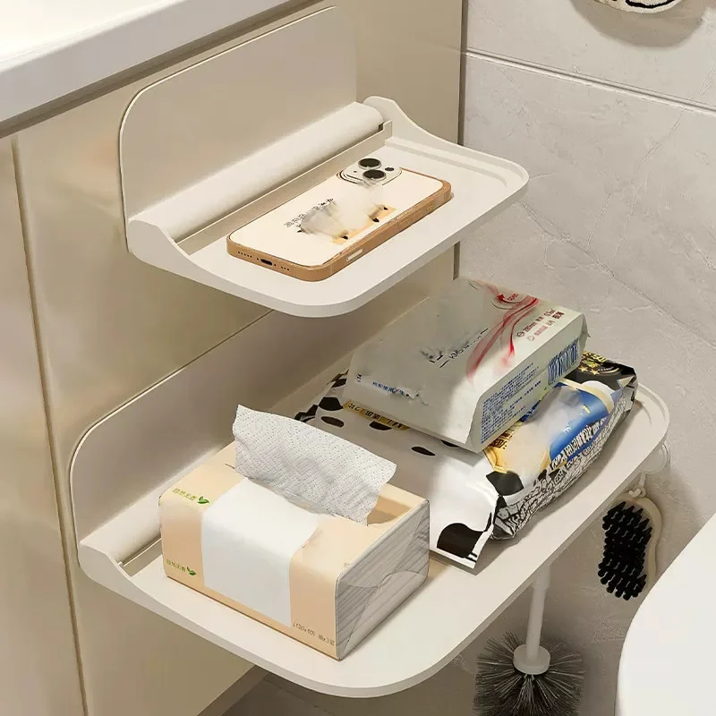 Faltbares, wandmontiertes Aufbewahrungsregal, kein Bohren erforderlich, für Toilette, Nachttisch, Schlafsaal, Badezimmer, Organizer für kleine Gegenstände