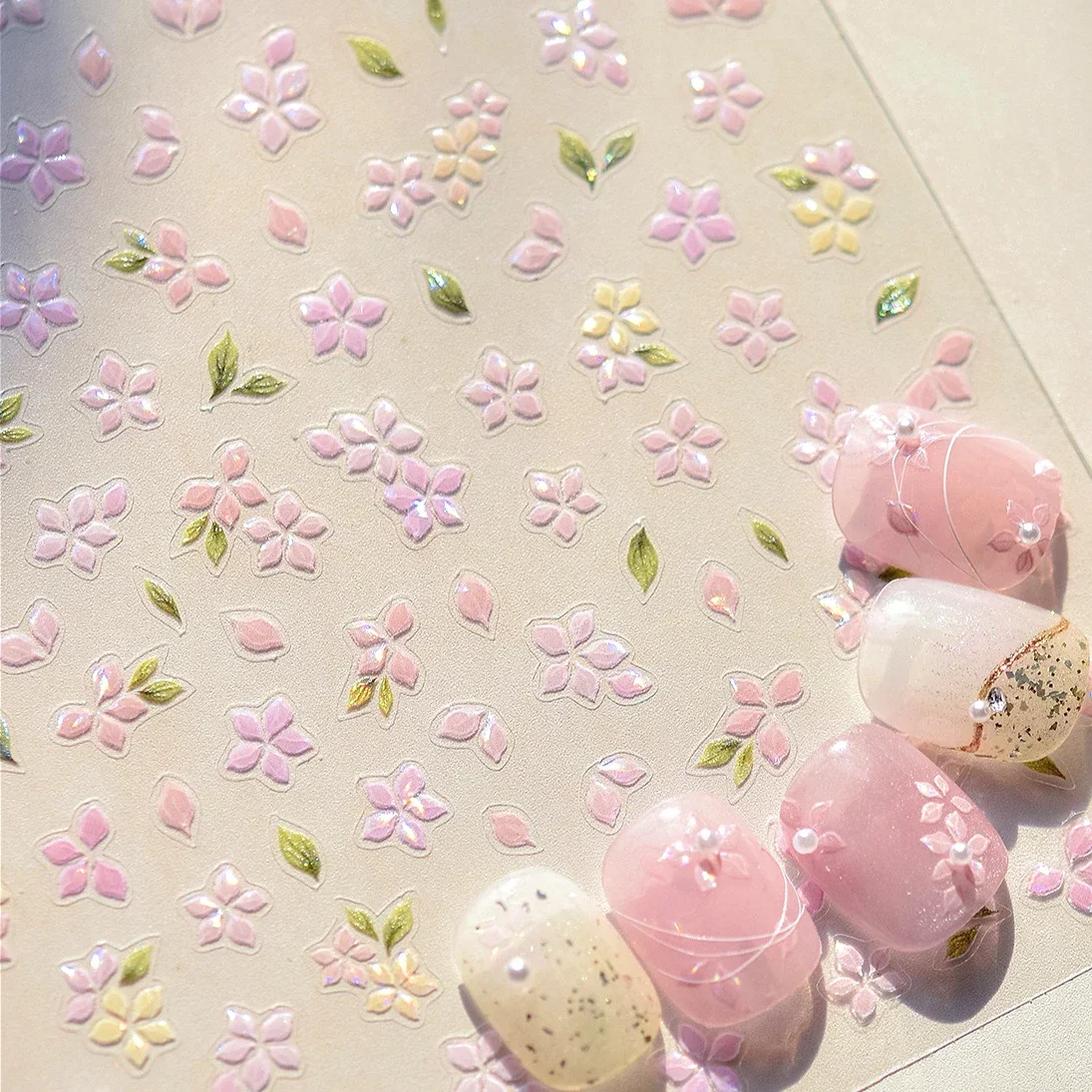 Spring Pink Flowers Cherry Blossom Daisy Camellia Magnolia Peony Rose Pearl Lily Chrysanthemum Nail Art Stickers Manicure Decals