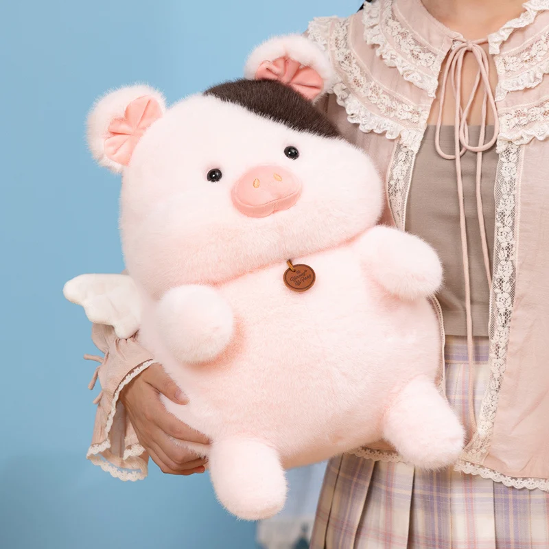 Kawaii Chubby Angel Pig Plush Doll Soft Furry Spotted Pig Stuffed Toy Lovely Wing Pig Plushie Birthday Gift for Girls Room Decor
