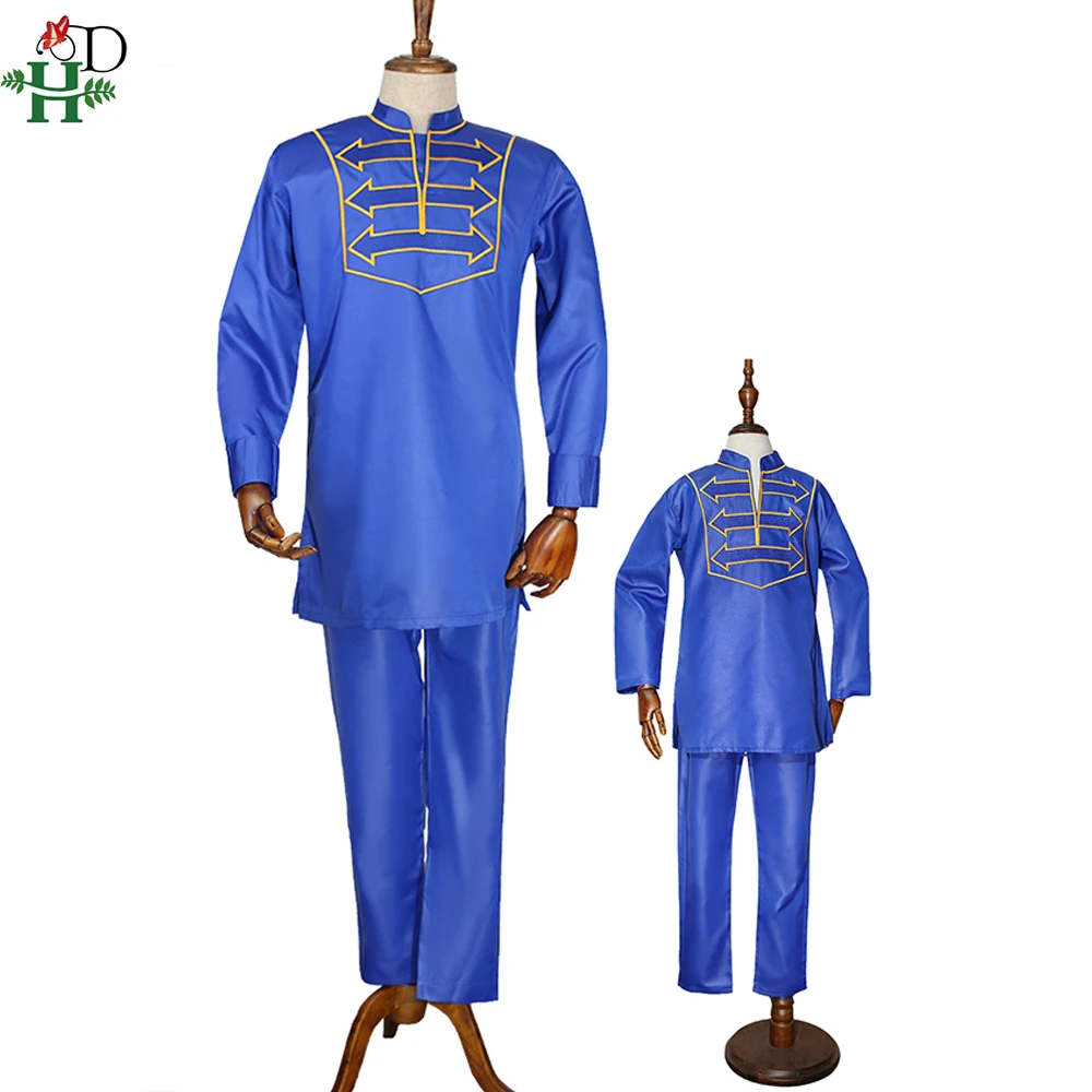 H & D 2022 Kid Boy abiti africani t-shirt a maniche lunghe pantaloni abito per bambini Dashiki ricamo abbigliamento festa indossa abiti