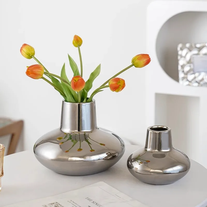 

Modern minimalist light luxury ceramic vase electroplated flower vase living room dining table decoration
