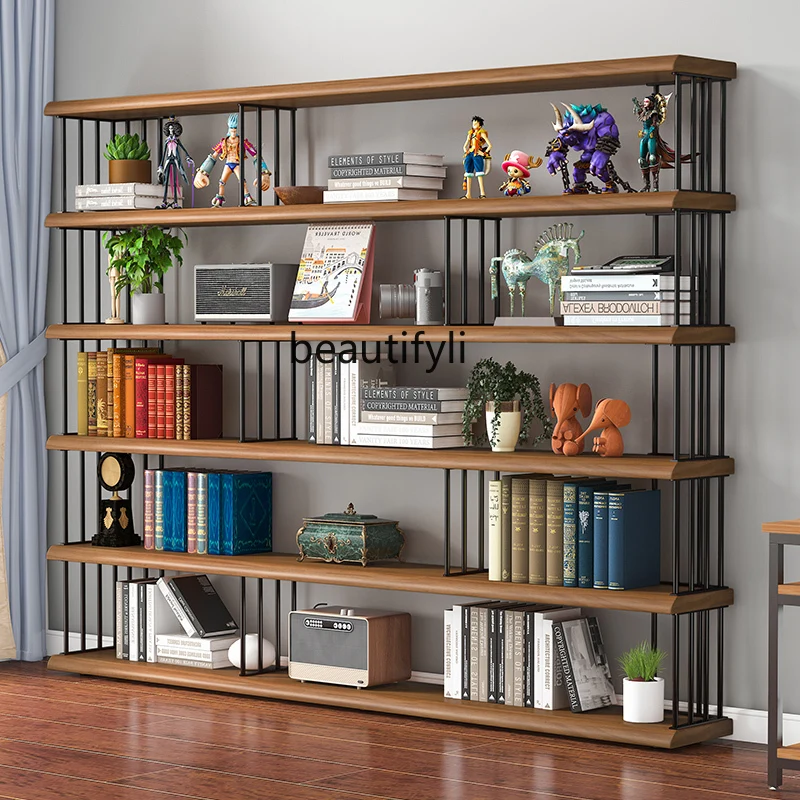 Solid wood bookshelf Multi-layer display shelf Whole wall shelf Living room storage partition Floor-to-ceiling bookcase