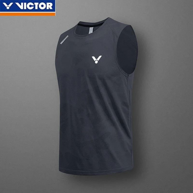 VICTOR Quick-drying Breathable Sports Casual Sleeveless Vest Men's Running Fitness Badminton table tennis Simple Printing Vest image 3