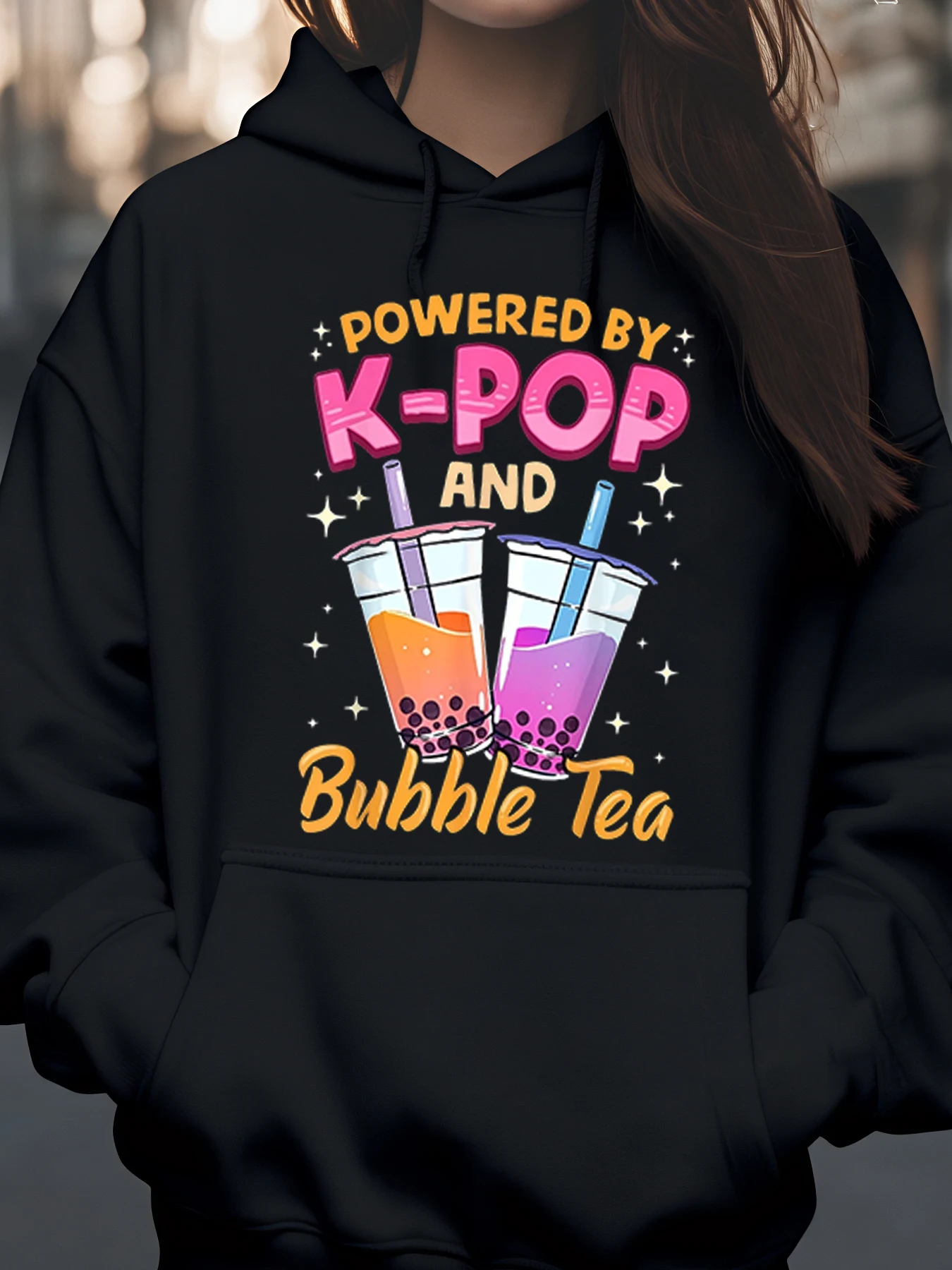 هوديي بطبعة شاي K Pop and Bubble لمحبي ملابس غير رسمية ملابس الشارع النسائية #1