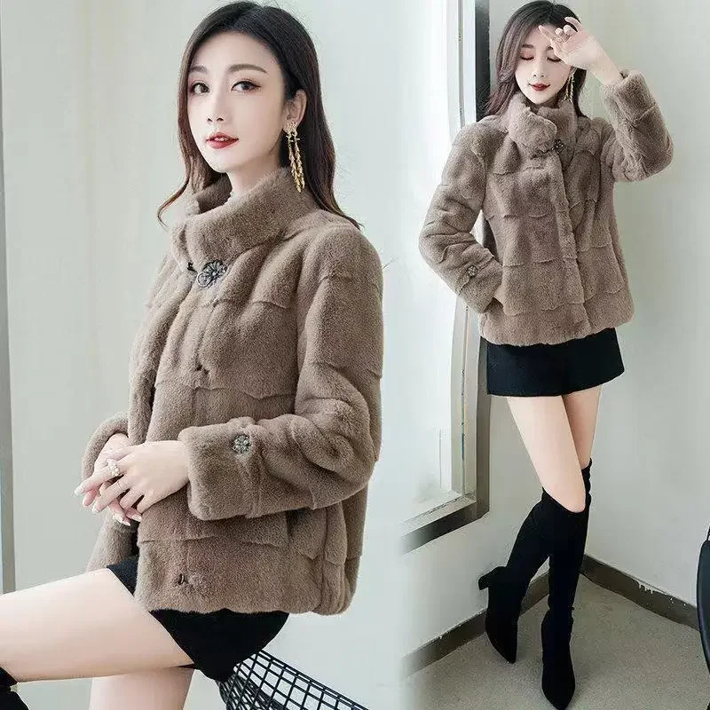 New Winter Coat for Women Faux Fur Jacket Imitation Mink Coat Short Tops Warm Thickening Fashion Brown Jacket Women