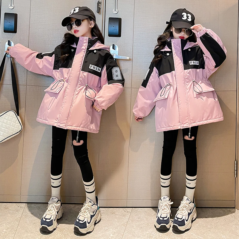 

Утепленная флисовая парка для девочек, зимняя теплая верхняя одежда в корейском стиле, ветровка на молнии, длинная модель