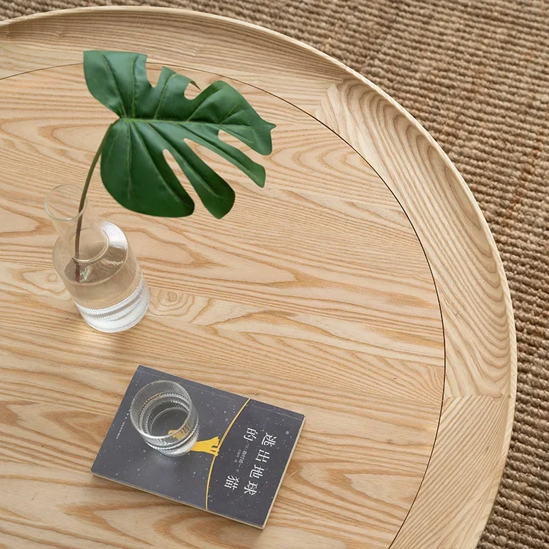 Tonality retro solid wood round coffee table Nordic Japanese rattan tea table B&B living room sofa coffee table designer Yua