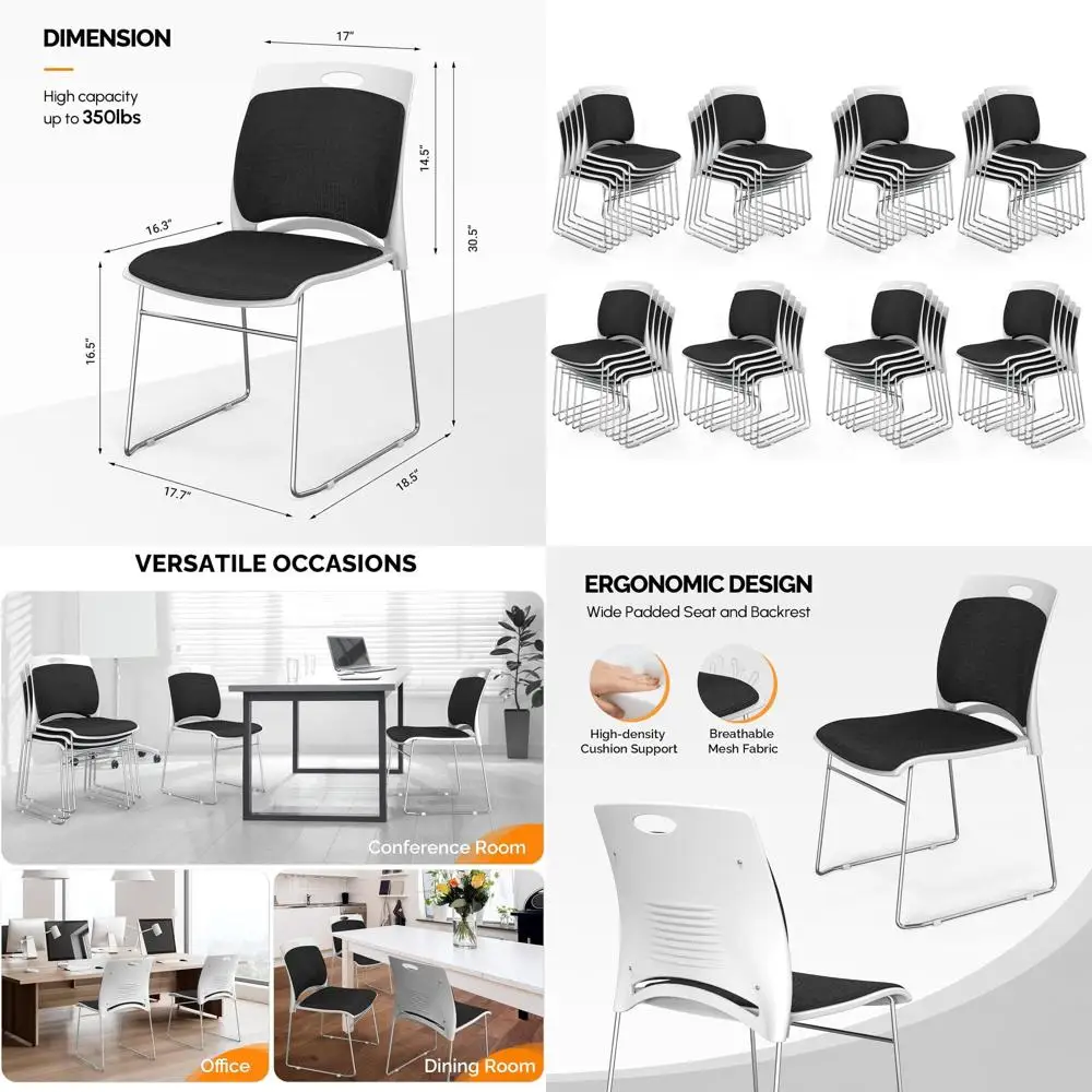 

Set of 40 Stackable Office Chairs with Metal Base, Ergonomic Plastic Seat & Back, Supports 350lbs, Ideal for Waiting Rooms, Brea