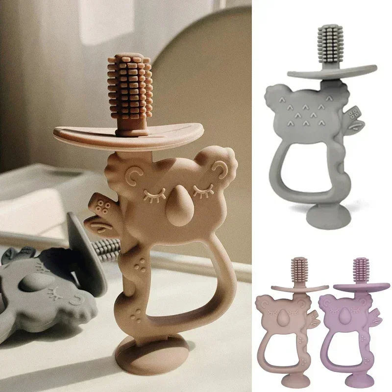 Cepillo de dientes de entrenamiento de silicona para bebé, sin BPA, roedor, Animal, Koala, mordedor seguro para niños, juguete para masticar, anillo de dentición, accesorios para bebé