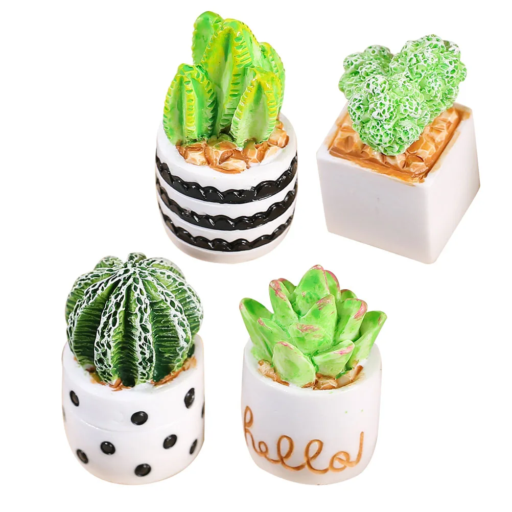 

4 Pcs Simulation Cactus Ornament Miniature Resin Figurines DIY Bonsai Model Plants Tiny House Decor Potted Decoration Office