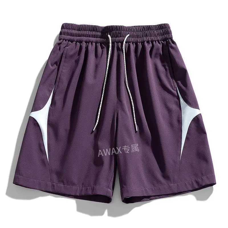

Street Casual Men Ice Silk Quick Dry Shorts Elastic Drawstring Loose Fit Sports Basketball Workout Five Point Pants