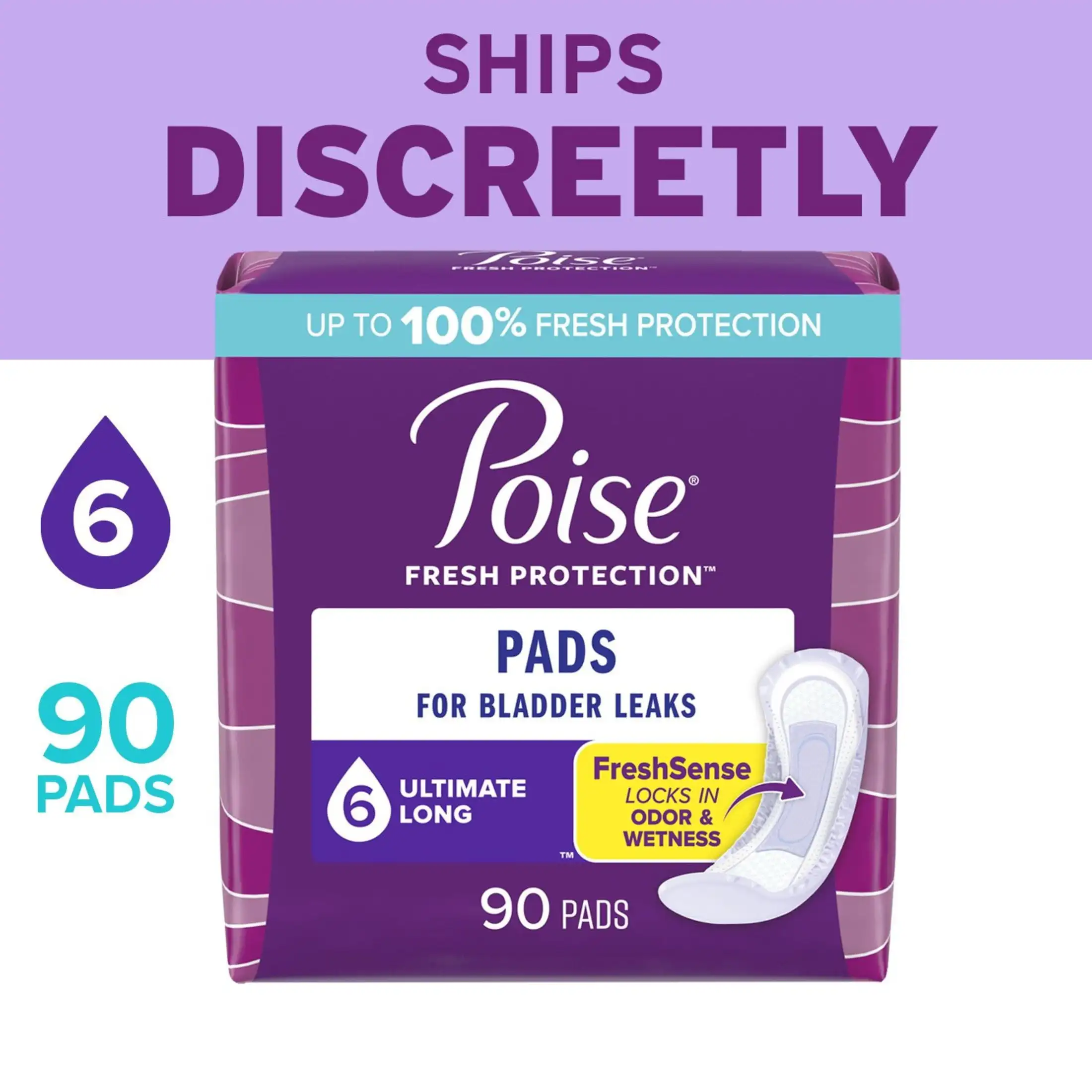 

Incontinence Pads for Women, 6 Drop Ultimate Absorbency, Long Length, 90 Count