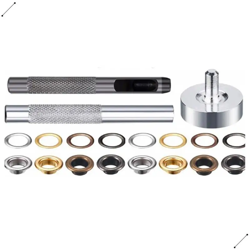 200 Set 6 Mm Metal Grommets Eyelets Kit With A Base And Punch Hole Tool And Installation Tool Repair With Plastic Box