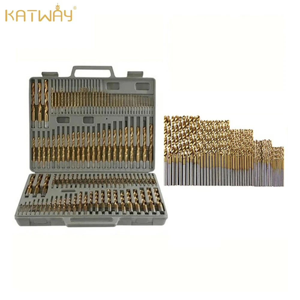 

100pcs High Speed Steel Titanium Coated Twist Drill Bit Set – Metal Drill Bits Cast Iron Wood High Quality Power HH-AA291