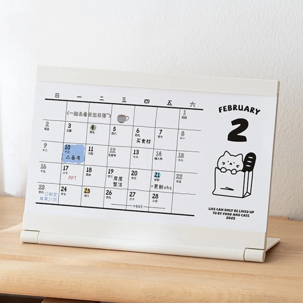 Creative 2025 Cat Desk Calendar Stand Card Insert Design with Base Tabletop Schedule To Do List Korean Style Monthly Calendar