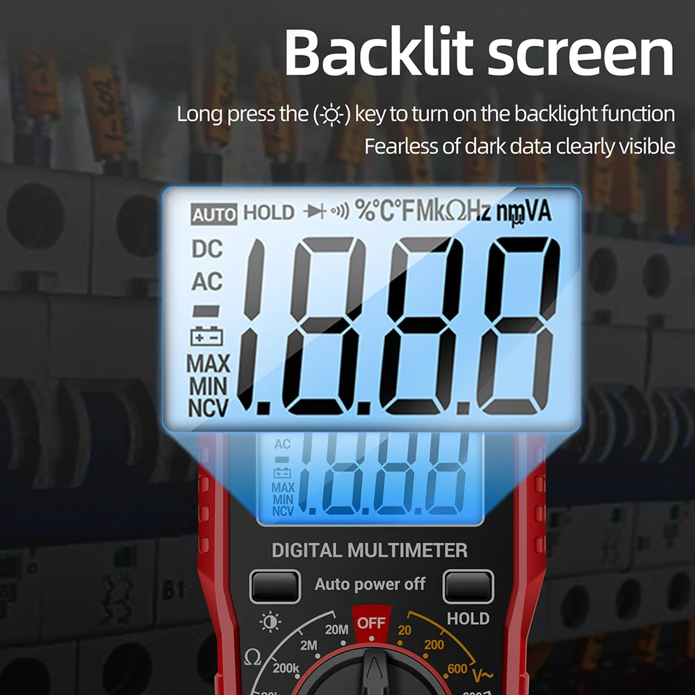 Digitales Multimeter, Spannungsprüfer, Voltmeter, SZ06, SZ308, TRMS, 2000, Zählungen, automatische Bereichswahl, Ohm, Volt, Amperemeter, Messung von AC/DC-Spannung – Detail 3