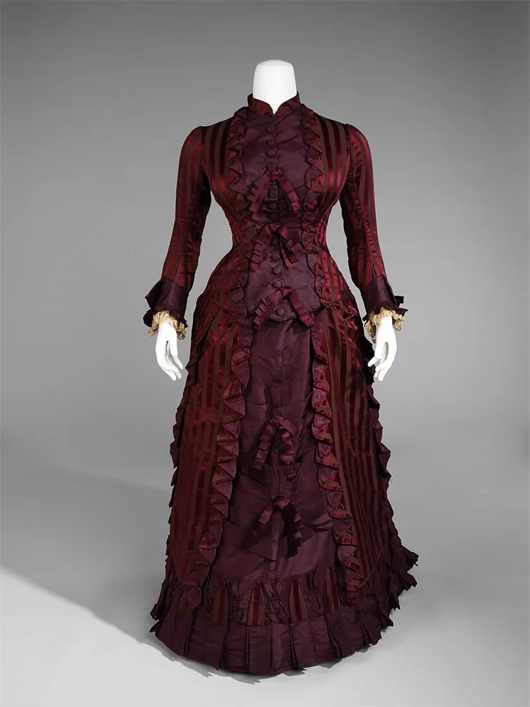 

Historical Red Vintage Victorian Renaissance Edwardian Visiting Lady Walking Costume Steampunk Civil War Belle Gown