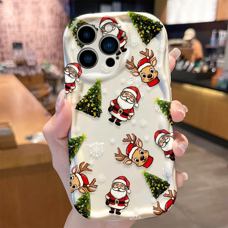 Christmas Pattern Case for iPhone 16 15 14 Pro Max 13 12 Mini 11 XS X XR 8 7 Plus SE 2022 2020 Silicone Shockproof Cover Funda