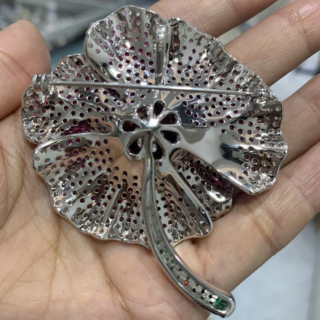 large big flower brooch & pendant double use 925 sterling silver with cubic zircon graduated color fine women jewelry