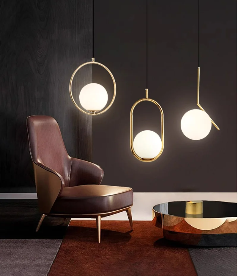 Modern Gold Globe Pendant Light Chandelier One Light Hanging Fixture for Dinning Room Bedroom Adjustable Length Indoor Lighting