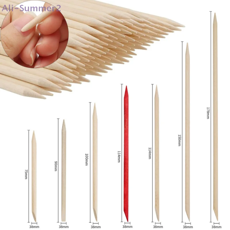 {Summer2}100Pcs Wood Manicure Sticks For Cuticle Pusher 5-Sizes Double Headed Cuticle Removal Wood Nail Dead Skin Peeling Tools
