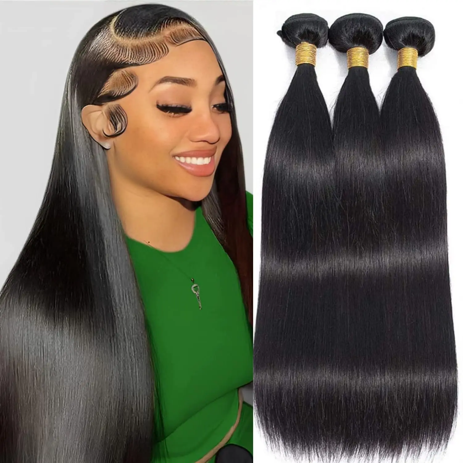 Brazilian Hair Weave Bundles, Silk Straight, Remy Virgin Cabelo Humano, Extensões de cabelo cru, 28, 30, 1, 3, 4 Pacotes