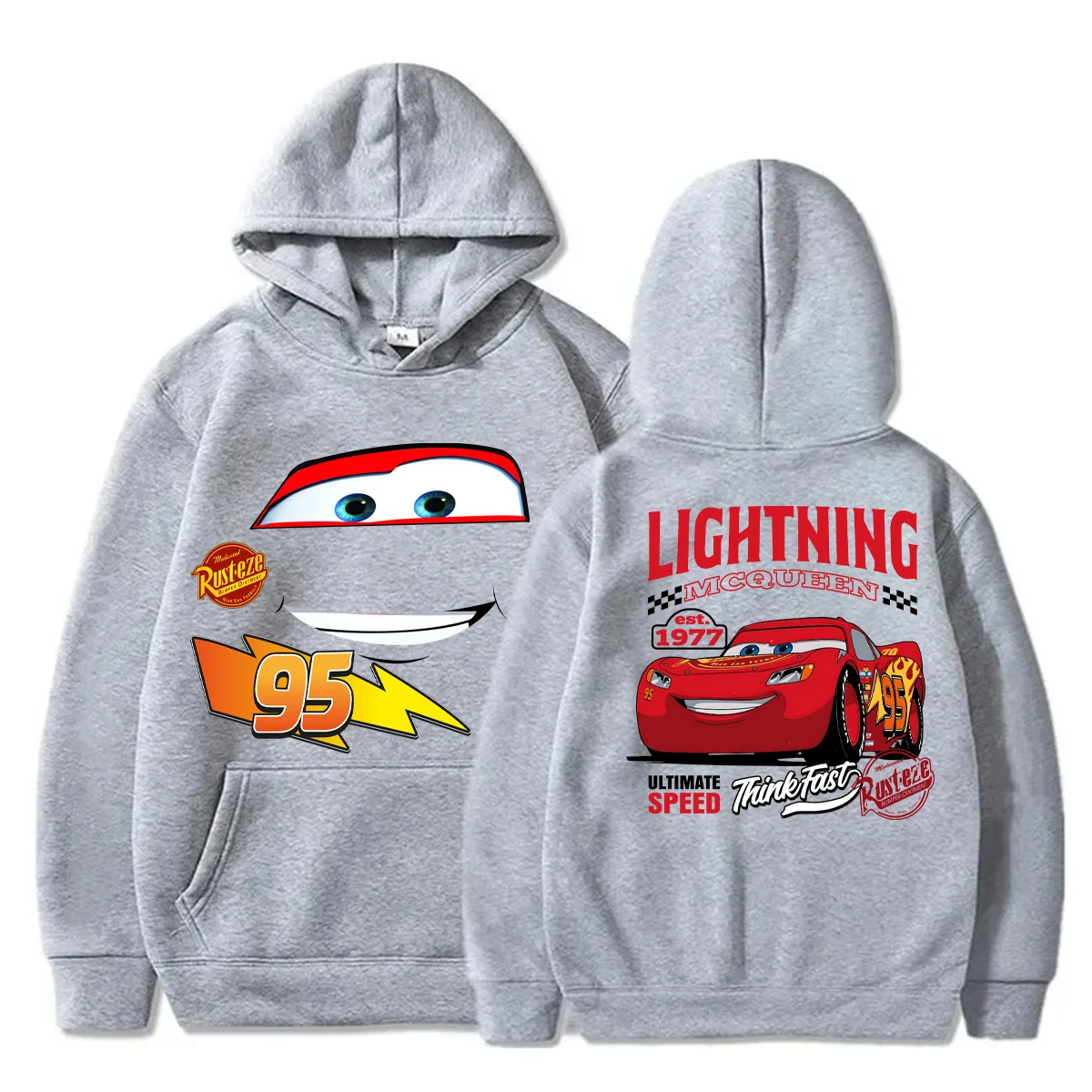Fun Cars Lightning McQueen Printed Hooded Sweatshirt Fashion Autumn Winter Men and Women Casual Pullover Hoodies Clothing Loose