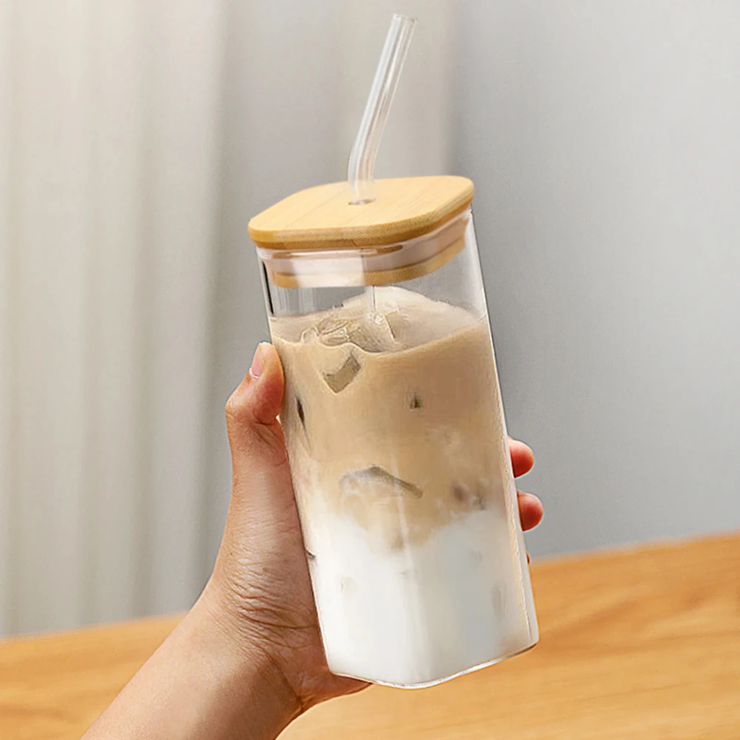 Exquisite 350ml Heat Resistant Glass Coffee Cup with Lid and Straw - Ideal for Breakfast, Milk, or Beer. Stylish and Elegant Dri