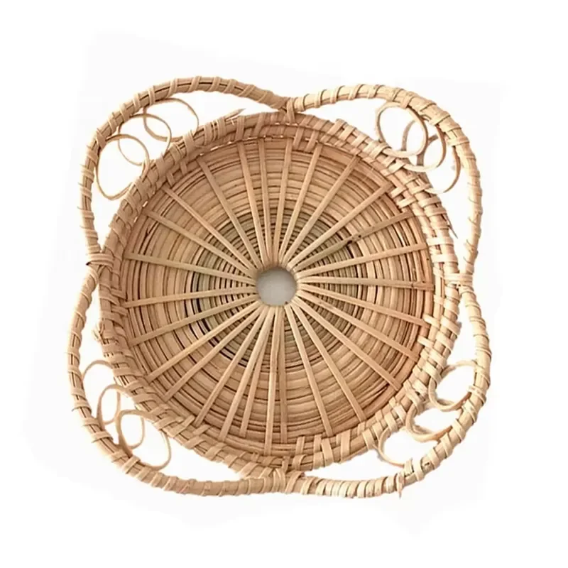 

Hand Woven Round Bamboo Rattan Coasters with Flower Edge Cup Pads Mats & Pads