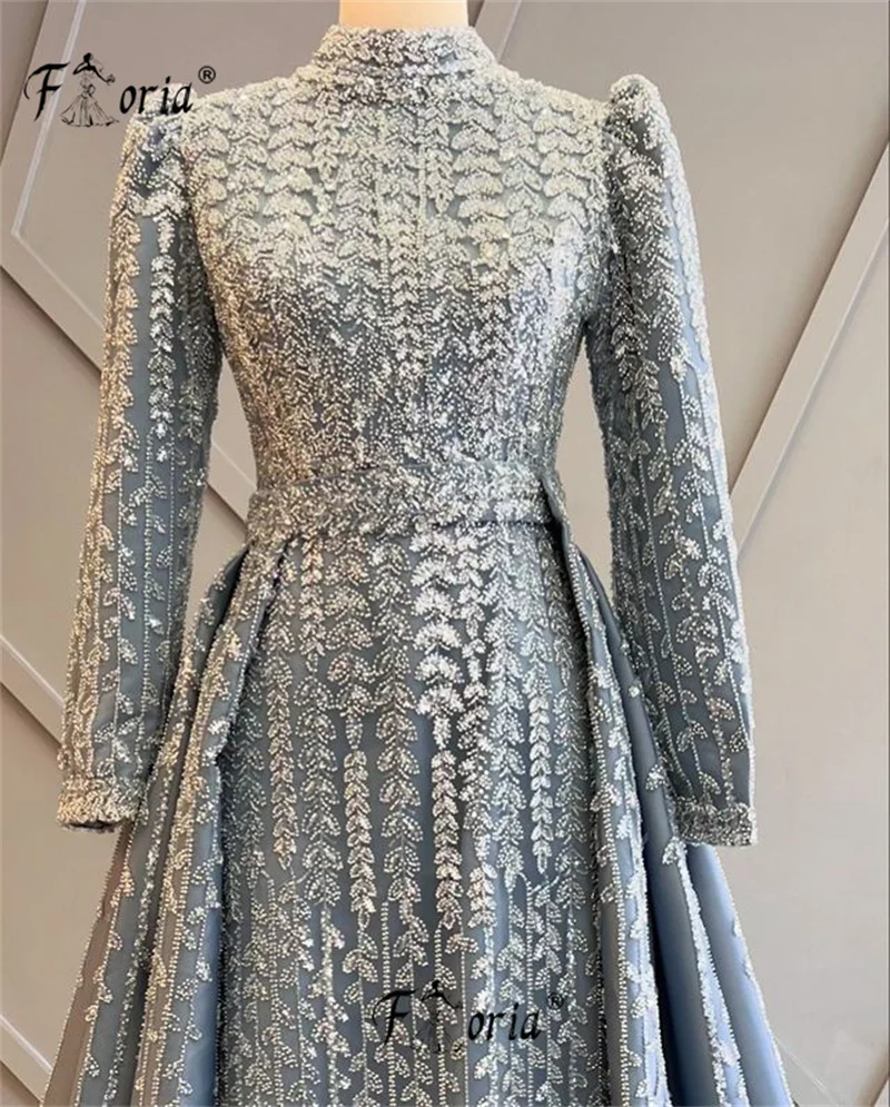 Aso Ebi-Robe de soirée perlée à manches longues pour femmes avec poignées, train amovible, appliques en dentelle 3D, mariage musulman, Dubaï, soirée, quoi que ce soit, 2024