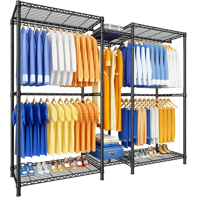E12 Pro Clothes Rack Heavy Duty Freestanding Garment Rack with Shelves Metal Clothing Closet Storage System for Hanging