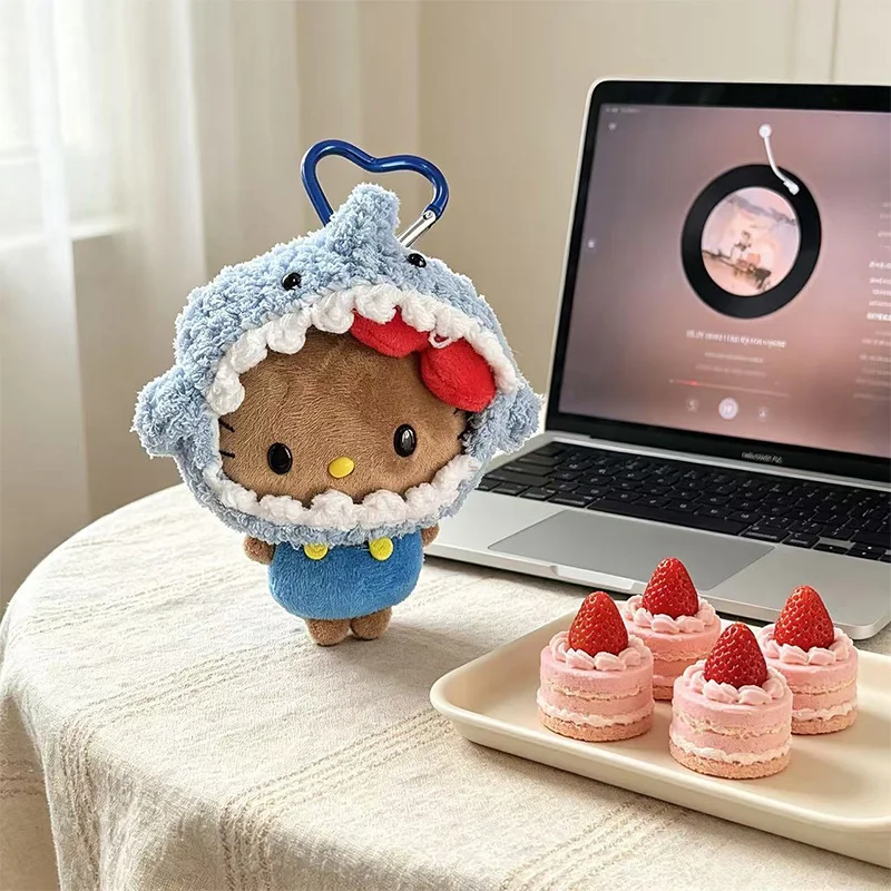 

Cute Black Skin Hello Kitty Plush Keychain Kawaii Cartoon Plush Doll Student Backpack Charm Ornament Anime Peripherals Toy Gift