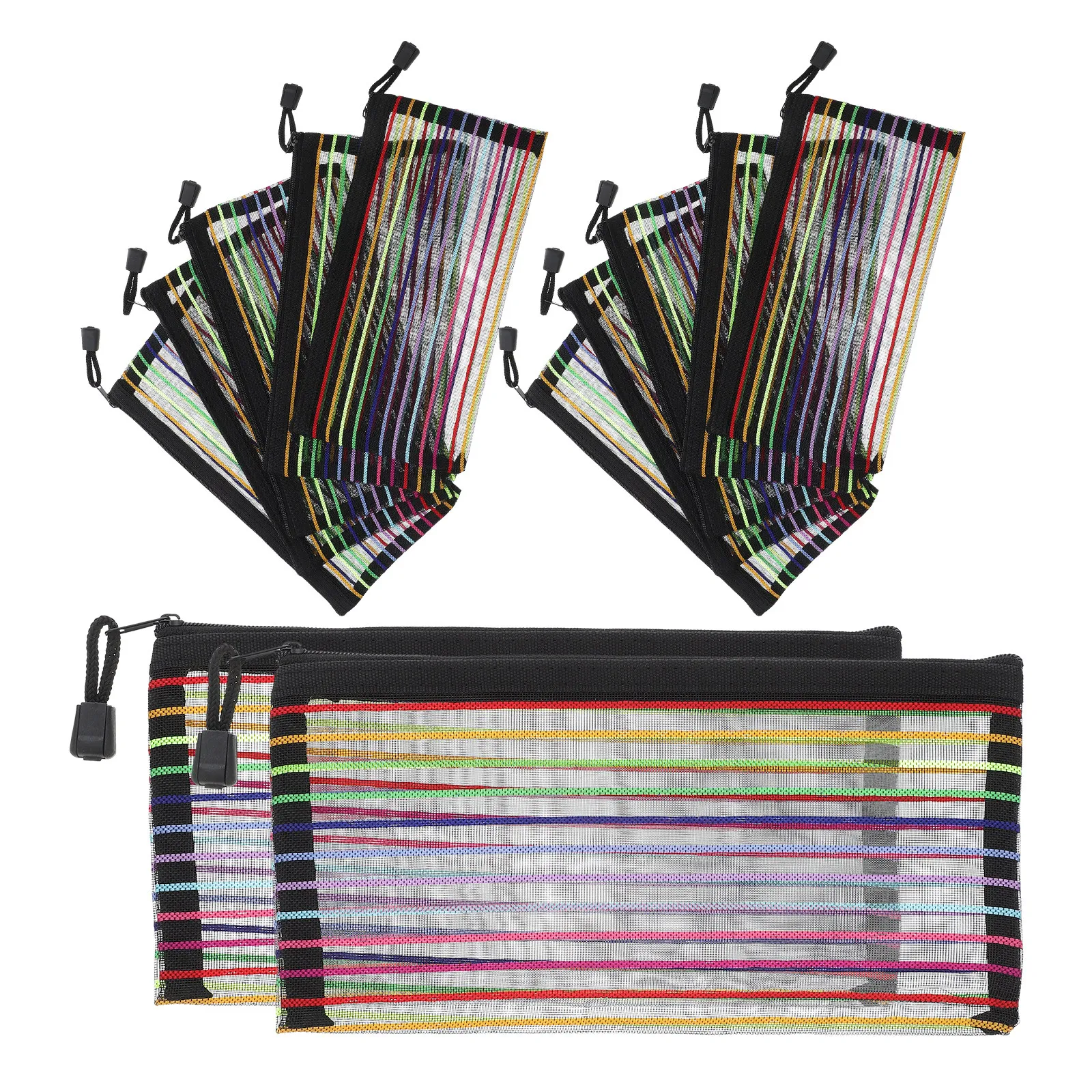 

12 шт. разноцветных полосатых сумок на молнии из ПВХ для документов, канцелярских принадлежностей, хранения чеков и файлов, для школы и офиса