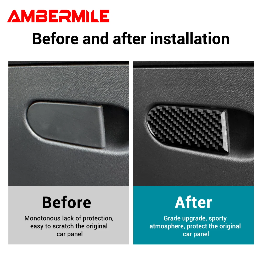 Ambermile-co-pilot収納ボックスハンドル、カーボンファイバーステッカー、ミニクーパーs f65 f66 f67、カントリーマンu25 j01 ev e se、2021、2022