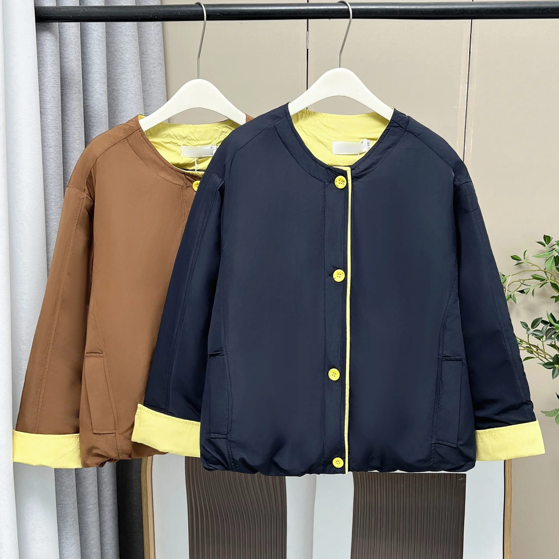 XXXXL موضة حجم كبير المرأة سترات شتاء جديد نمط بسيط اللون حجب الأصفاد ياقة وسادة مبطنة معطف دافئ 1748 #2