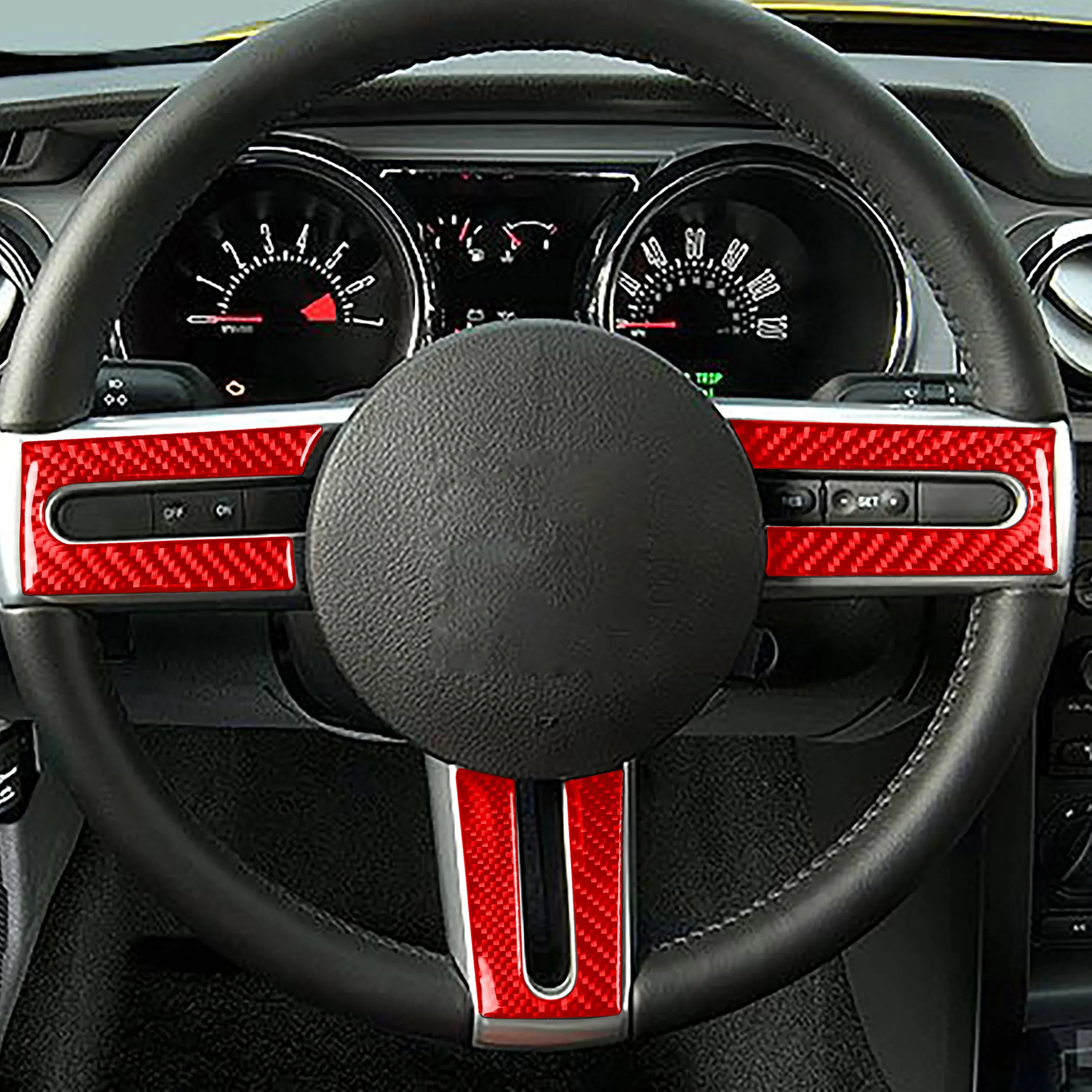 For Ford Mustang GT 2005 2006 2007 2008 2009 Accessories Carbon Fiber Car Interior Steering Wheel Panel Trim Sticker Decoration view 4