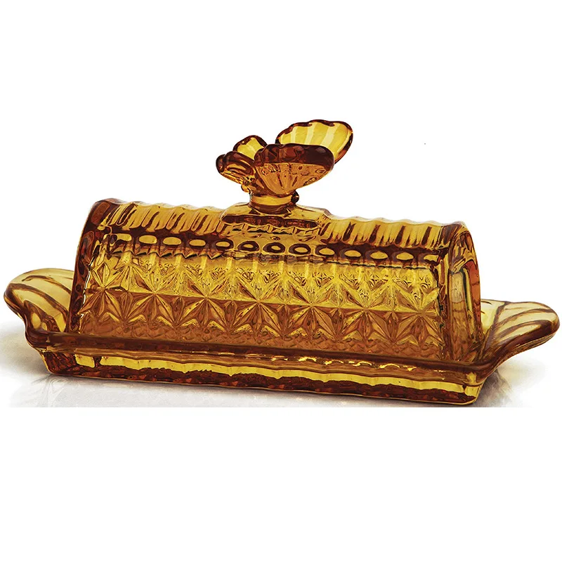 Creative Glass Butter Plate with Lid Cake Cheese Decoration Box for Food Dinner Dish Serving Dishes Fruit Plate Tray Storage