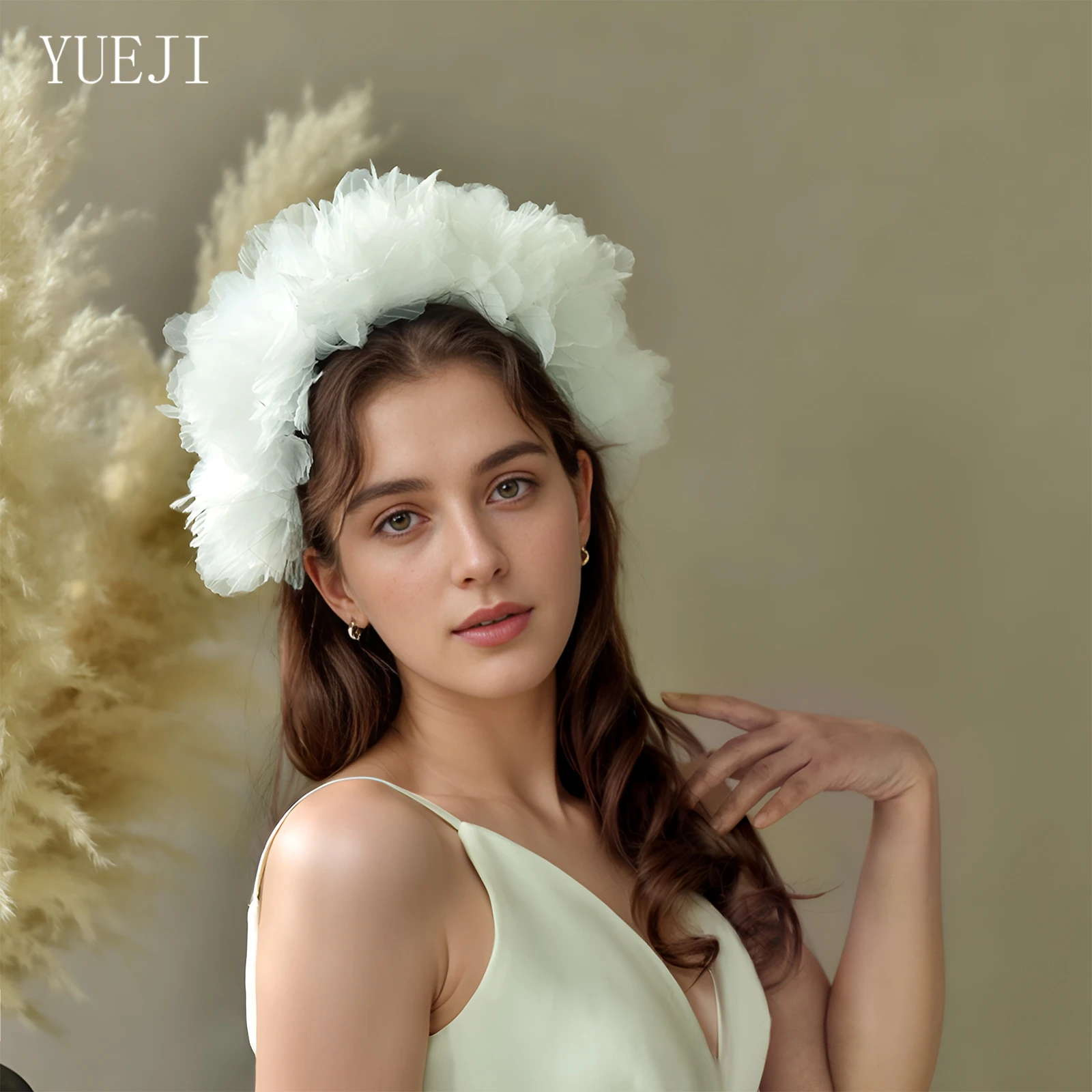 

YUEJI Organza Colorful Flower Headband Suitable For Girls' Adult Ceremony Dress Up Non-Slip Wide Hair Accessories VH02