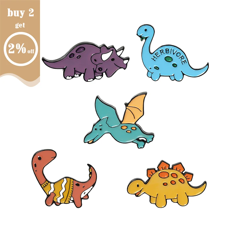 Cartoon Dinosaur Enamel Pins Stegosaurus Pterosauria Brooches for Kids Friends Jurassic Animal Badges Bag Lapel Pin Jewelry Gift