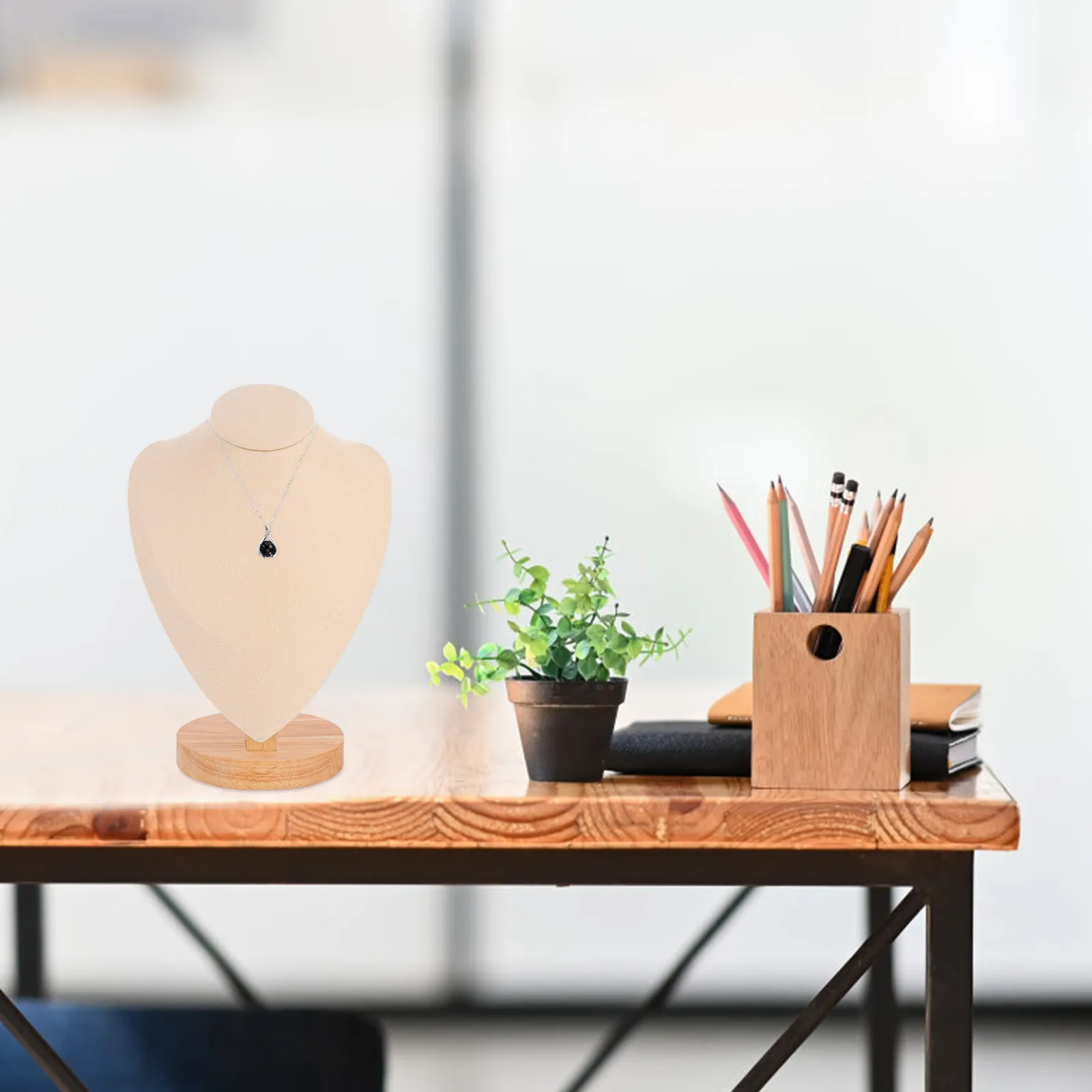 

Подставка для демонстрации ожерелий из фланели и бамбука, органайзер для ювелирных изделий для дома и магазина, держатель для кулонов, витрина для ожерелий, демонстрация ювелирных украшений