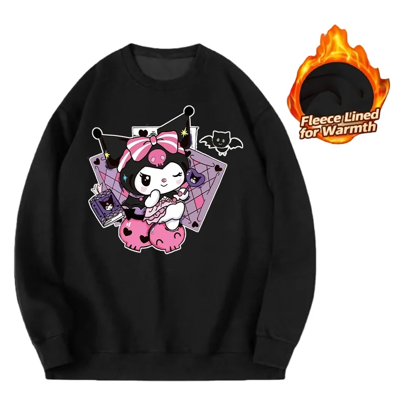 

Топ с длинными рукавами и круглым вырезом с принтом серии Sanrio, милая и теплая футболка с длинными рукавами и круглым вырезом на флисовой подкладке, 100% хлопок