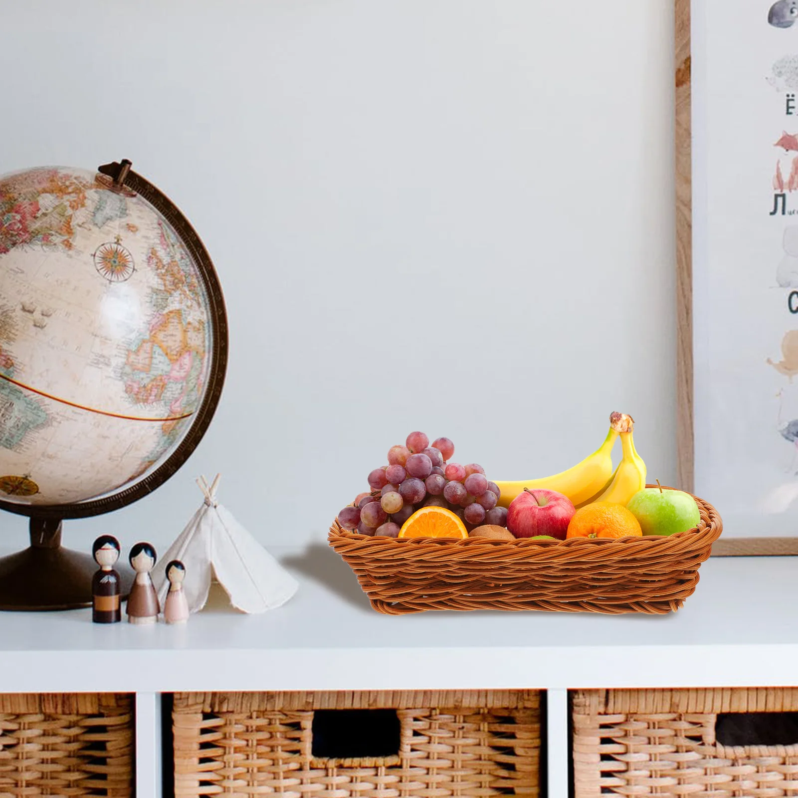

Rattan Fruit Basket Plastic Storage Bins Rectangular Kitchen Containers Imitation Woven Baskets H woven trays Household Food