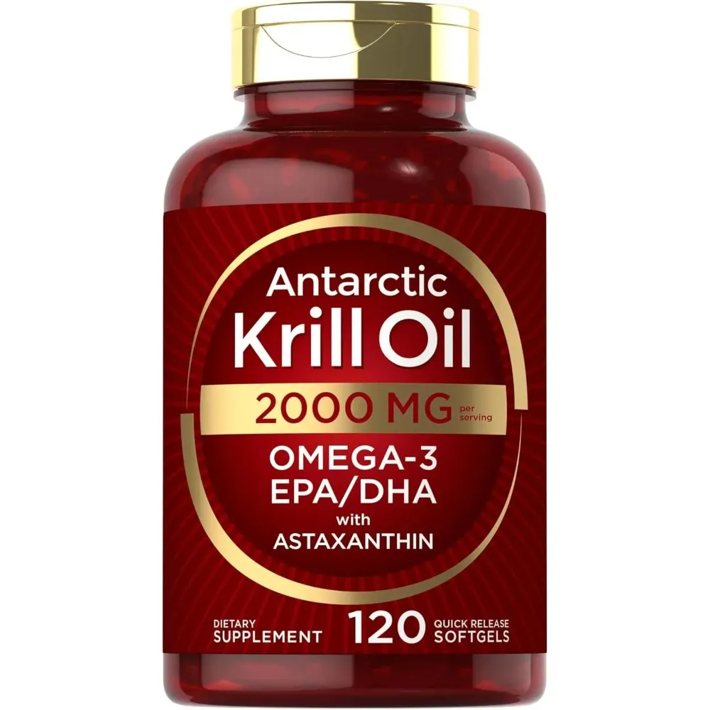 Antarctic Krill Oil 2000 Mg 120 Softgels | Omega-3 EPA, DHA with Astaxanthin Supplement Sourced From Red Crustacean Non-GMO