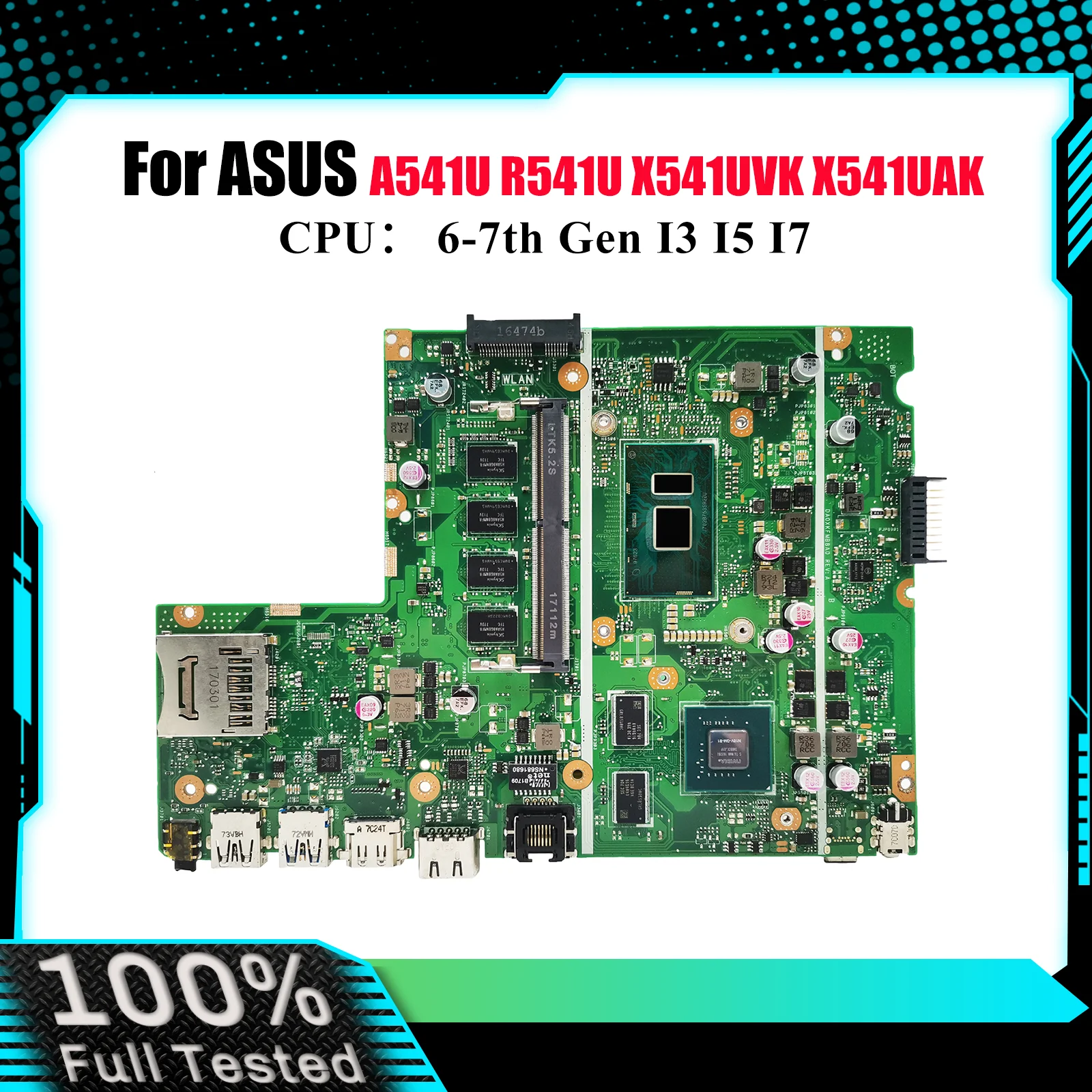 

X541UVK Материнская плата для ноутбука ASUS VivoBook R541U X541UJ F541U X541UV X541UAK X541UVK A541U A541U X541U Материнская плата I3 I5 I7 CPU