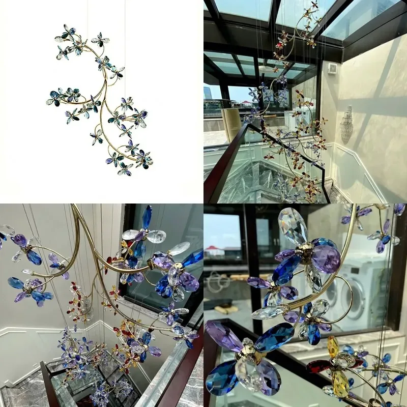 European American Style Creative Petal Chandelier Ceiling Lamp Art Living Room Crystal Flower Modern