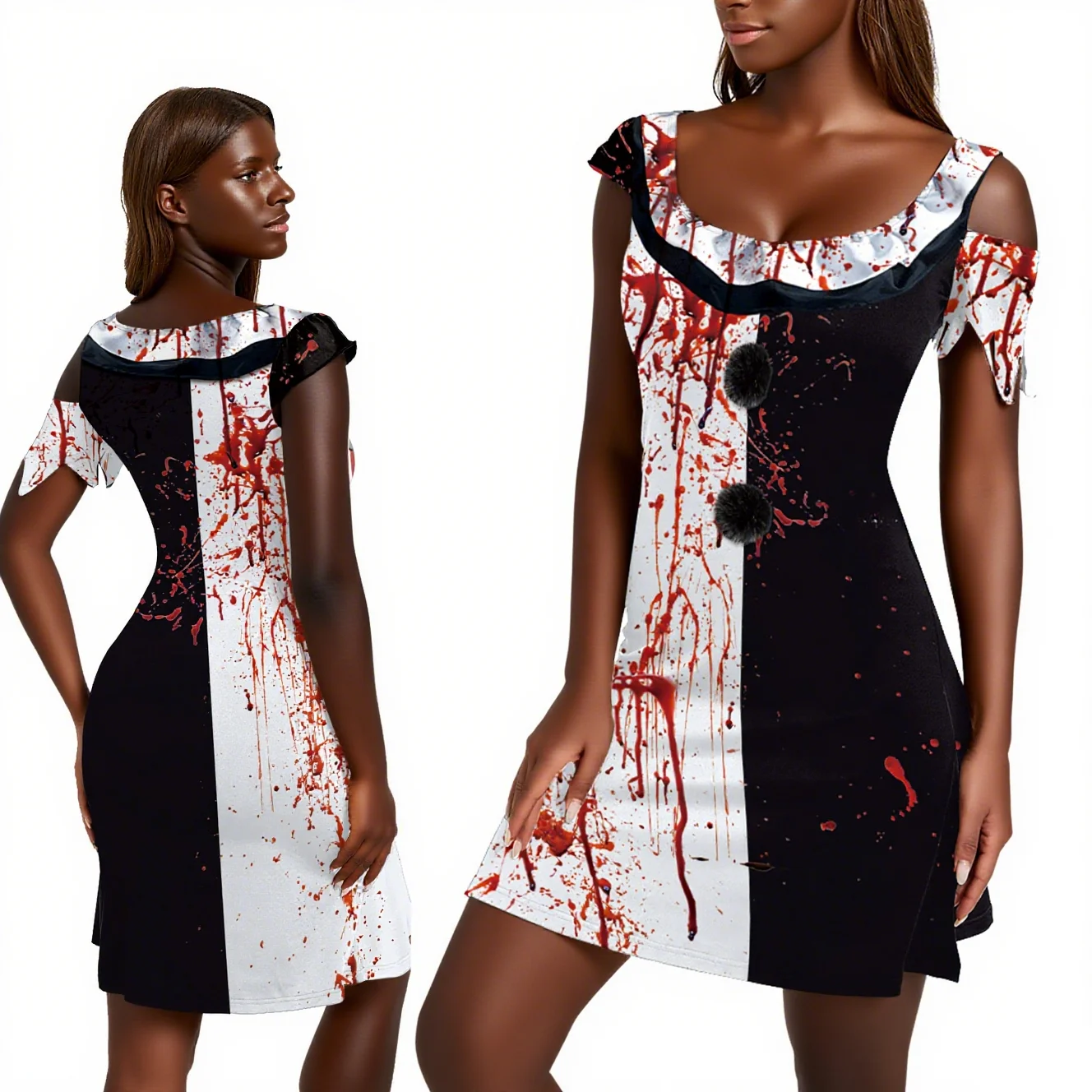

Clothes Festival Dress for Women Scary Clown Cosplay Costume Girl Funny Halloween Party Sleeveless Asymmetrical Female Dresses